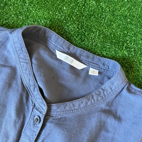 Uniqlo Women's Button Front Linen-Blend Band Collar 3/4-Sleeve Gray Shirt Size M - Picture 7 of 11